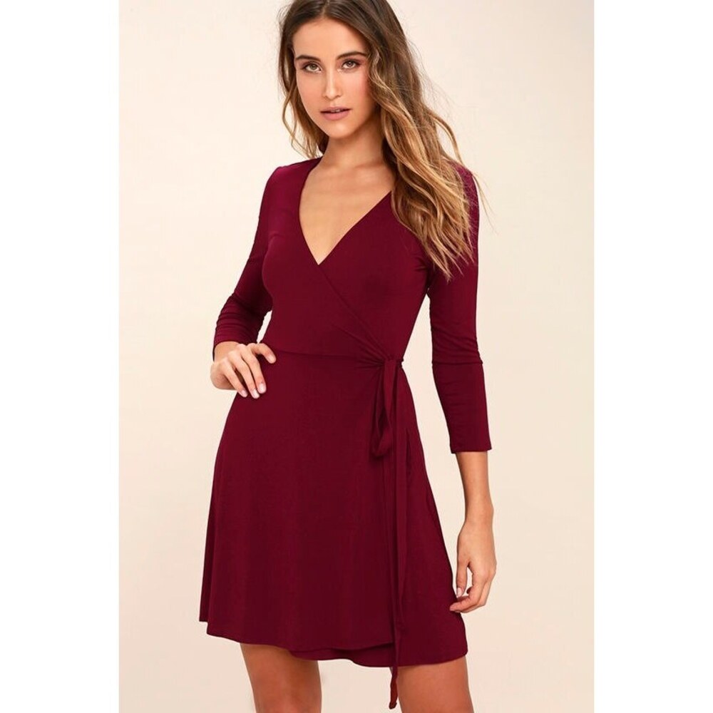 Lulus Twirl-worthy Burgundy Wrap Dress Red - Size Small